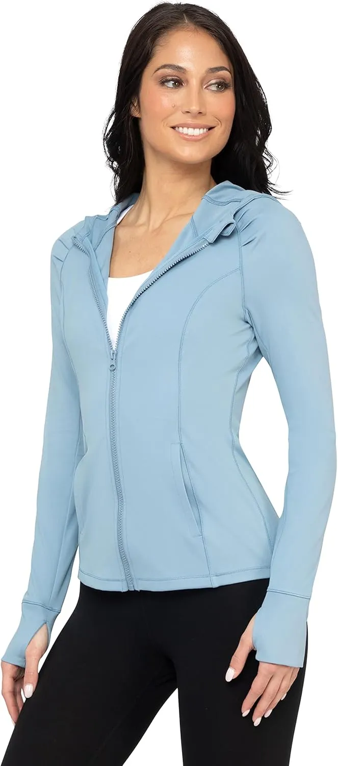 Yogalicious Full-Zip Lightweight Hooded Running Workout Yoga Lux Jacket with Pockets