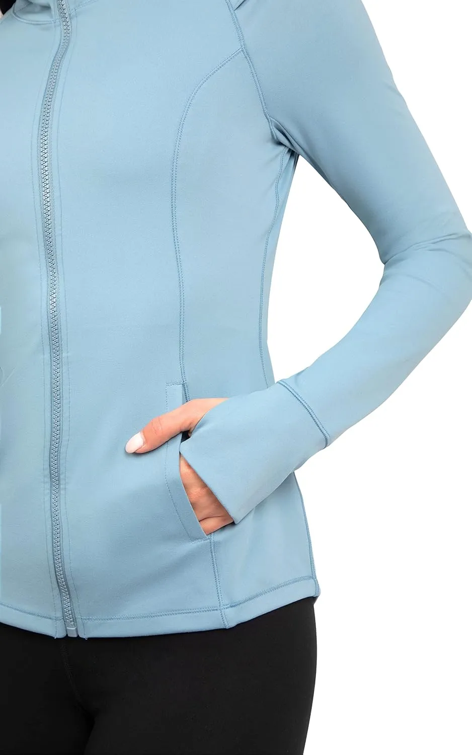 Yogalicious Full-Zip Lightweight Hooded Running Workout Yoga Lux Jacket with Pockets