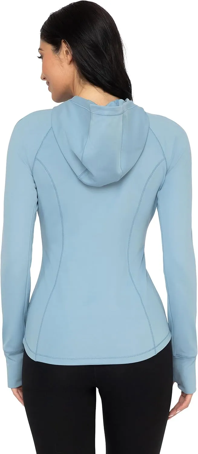 Yogalicious Full-Zip Lightweight Hooded Running Workout Yoga Lux Jacket with Pockets