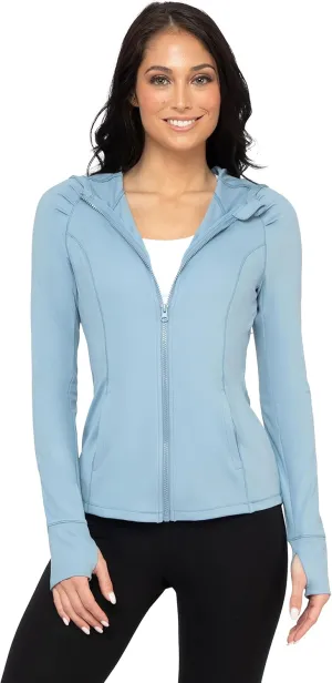 Yogalicious Full-Zip Lightweight Hooded Running Workout Yoga Lux Jacket with Pockets