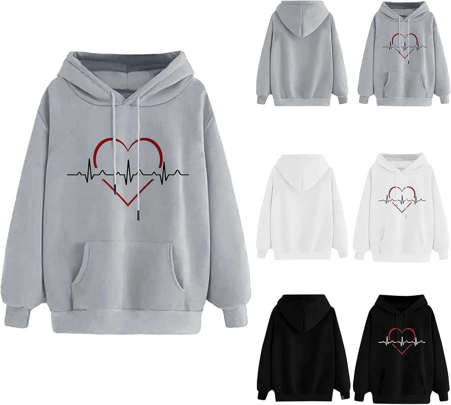 YRAETENM Heart Graphic Hoodies for Women casual Long Sleeve drawstring Pullover Tops oversized comfy sweatshirts with Pocket
