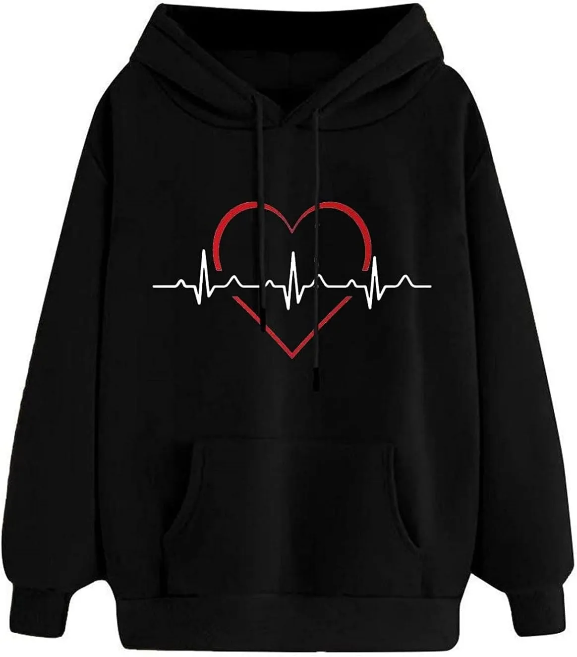YRAETENM Heart Graphic Hoodies for Women casual Long Sleeve drawstring Pullover Tops oversized comfy sweatshirts with Pocket