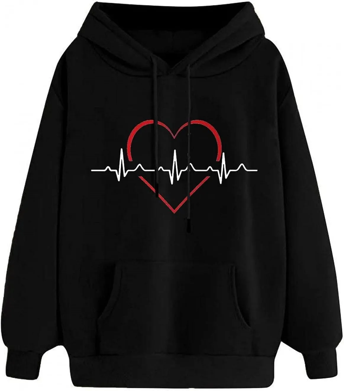 YRAETENM Heart Graphic Hoodies for Women casual Long Sleeve drawstring Pullover Tops oversized comfy sweatshirts with Pocket