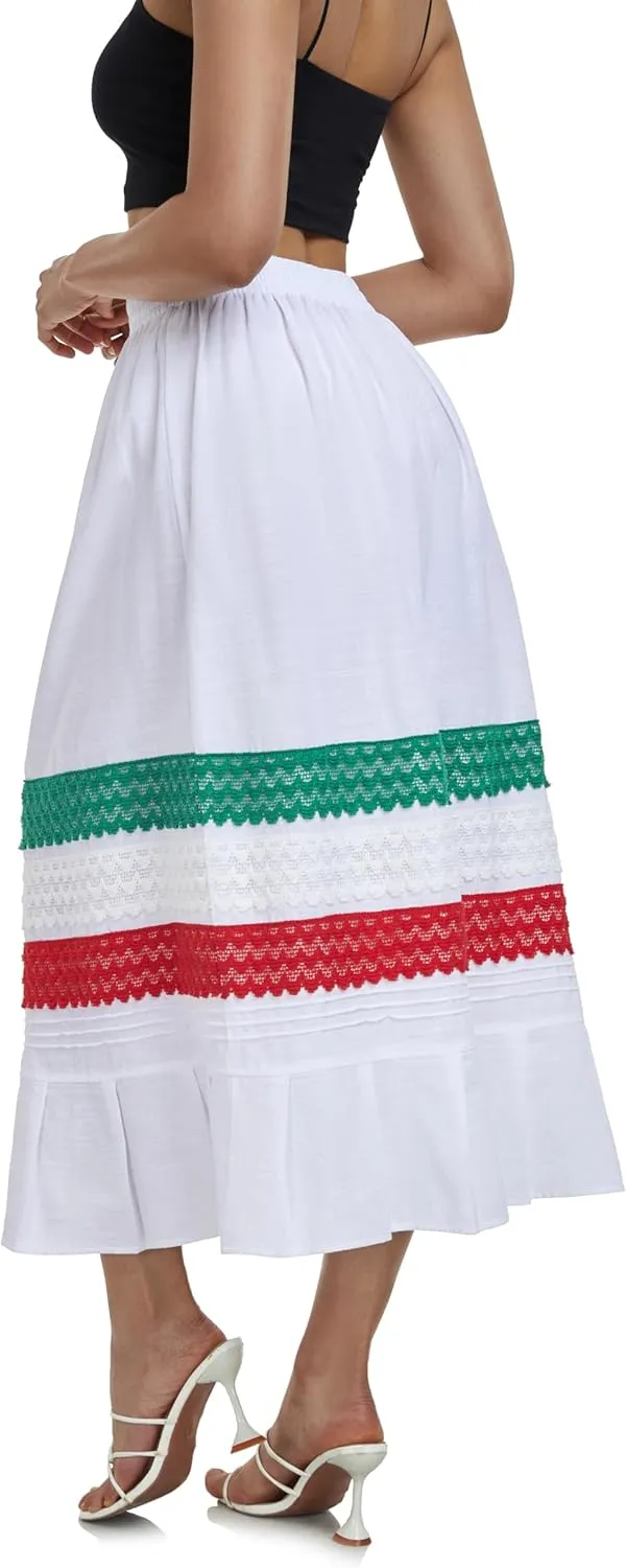 YZXDORWJ Mexican Skirt for Women Fiesta Theme Party Skirt Maxi Lace Traditional Dannce Dress Cinco de Mayo Skirt