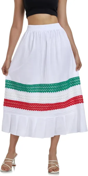 YZXDORWJ Mexican Skirt for Women Fiesta Theme Party Skirt Maxi Lace Traditional Dannce Dress Cinco de Mayo Skirt