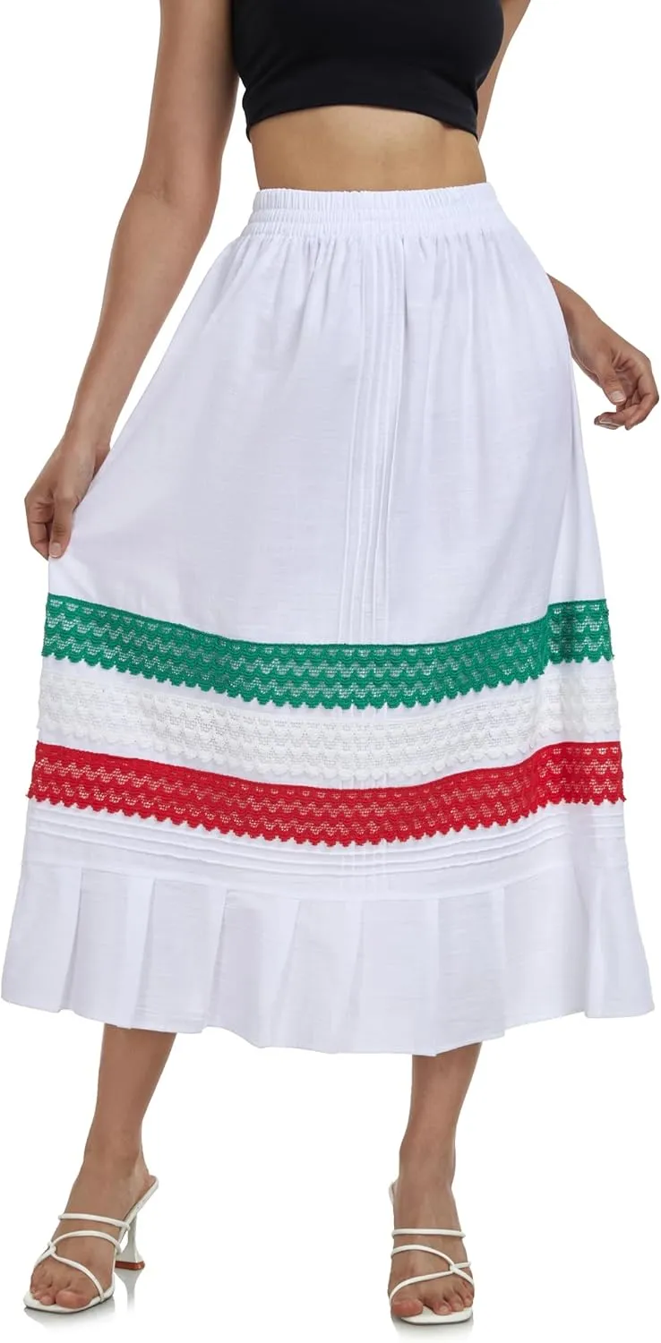 YZXDORWJ Mexican Skirt for Women Fiesta Theme Party Skirt Maxi Lace Traditional Dannce Dress Cinco de Mayo Skirt