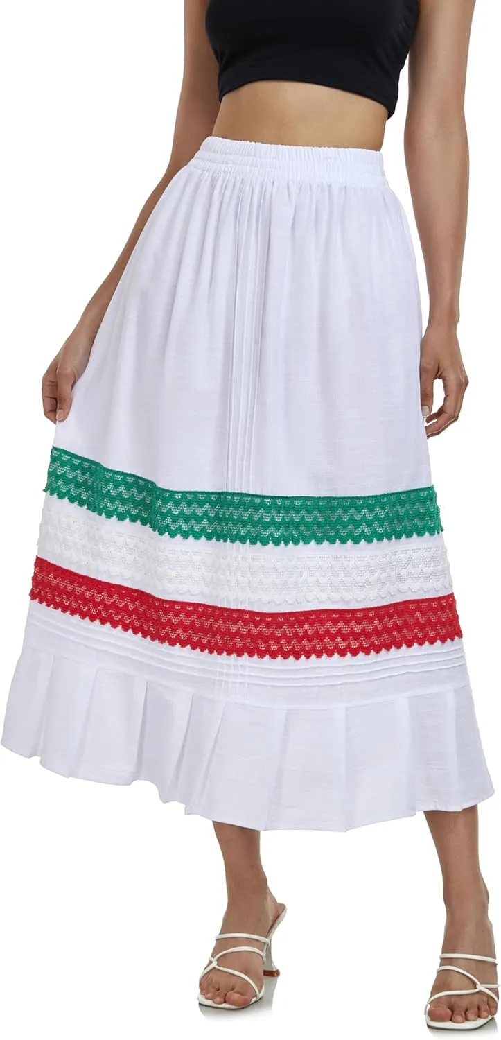 YZXDORWJ Mexican Skirt for Women Fiesta Theme Party Skirt Maxi Lace Traditional Dannce Dress Cinco de Mayo Skirt