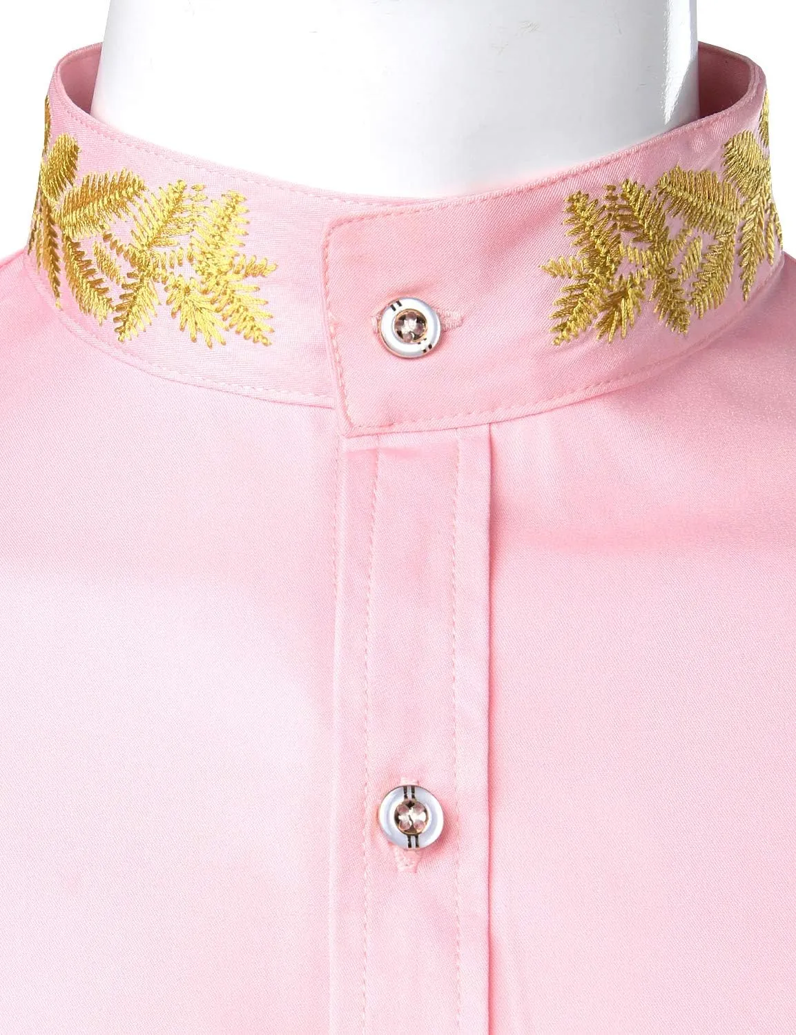 ZEROYAA Mens Hipster Gold Embroidery Mandarin Collar Slim Fit Long Sleeve Casual Dress Shirts