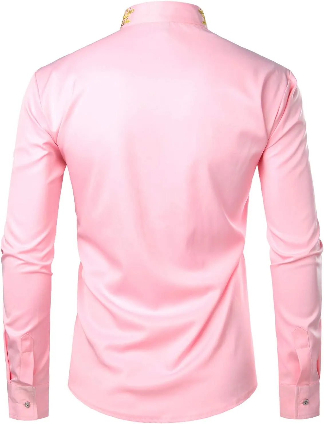 ZEROYAA Mens Hipster Gold Embroidery Mandarin Collar Slim Fit Long Sleeve Casual Dress Shirts