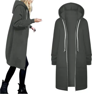 Zip Up Long Hoodies Womens Fleece Long Sleeve Oversized Jacket Fall Lightweight Tunic Hooded Sweatshirt with Pockets
