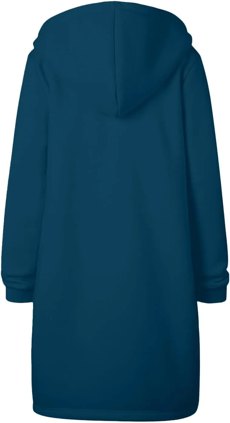 Zip Up Long Hoodies Womens Fleece Long Sleeve Oversized Jacket Fall Lightweight Tunic Hooded Sweatshirt with Pockets