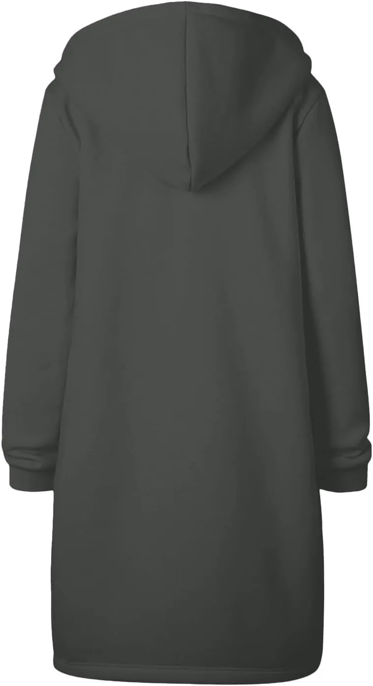 Zip Up Long Hoodies Womens Fleece Long Sleeve Oversized Jacket Fall Lightweight Tunic Hooded Sweatshirt with Pockets